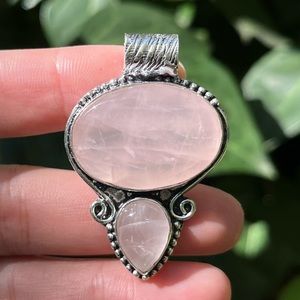 925 silver‎ overlay antiqued rose quart pendant